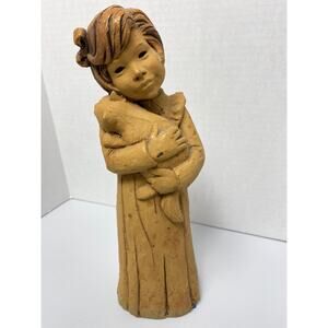 Lee Bortin Sculpture Originals Clay Girl holding Cat Figure